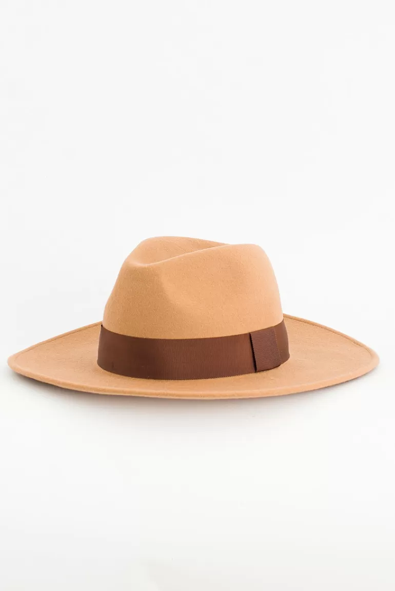 Women Olive Clothing Aki Felt Fedora, Dark Beige