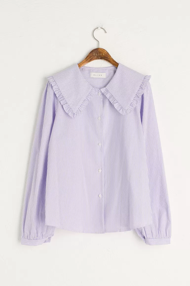 Women Olive Clothing Alison Frill Collar Stripe Blouse, Lilac