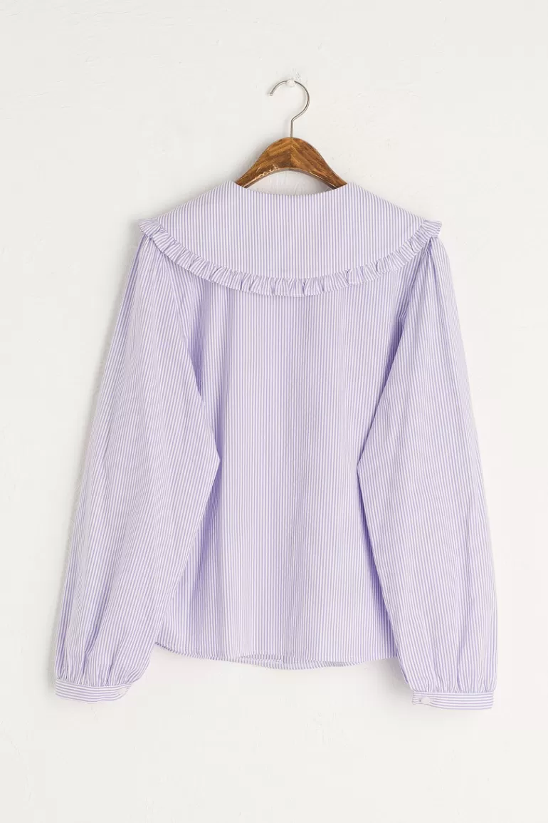 Women Olive Clothing Alison Frill Collar Stripe Blouse, Lilac