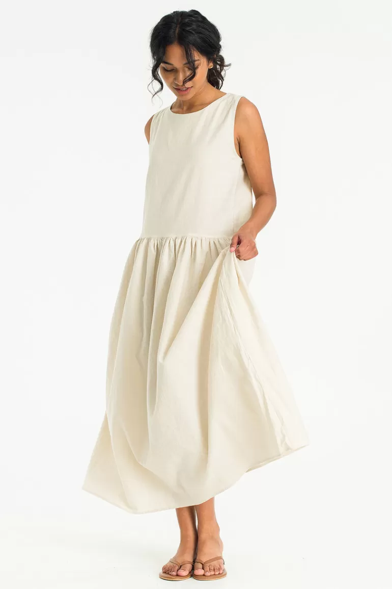 Women Olive Clothing Anastasia Oversize Linen Dress, Cream