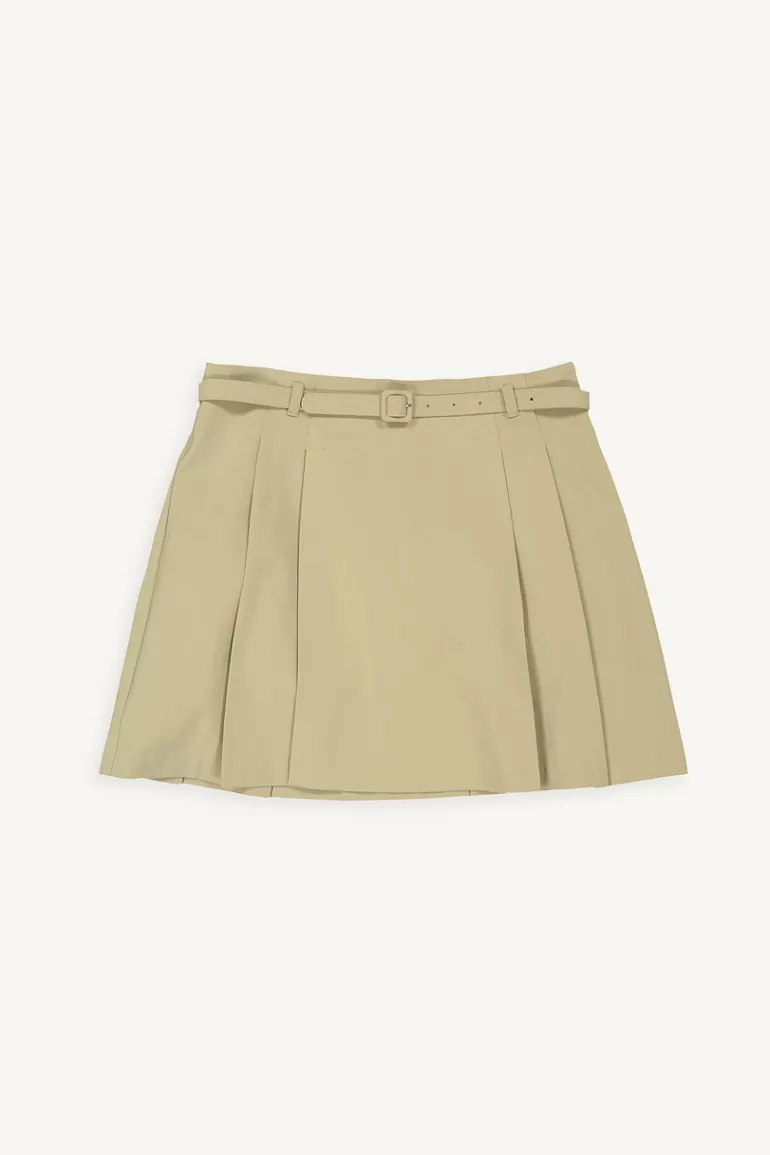 Women Olive Clothing Ann Belted Pleated Mini Skirt, Beige