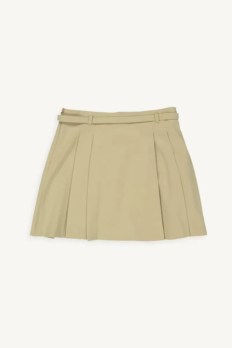 Women Olive Clothing Ann Belted Pleated Mini Skirt, Beige