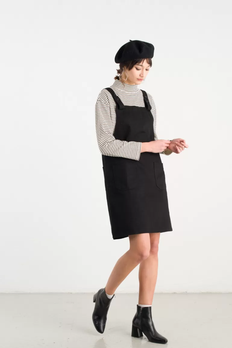 Women Olive Clothing Apron Dress, Black