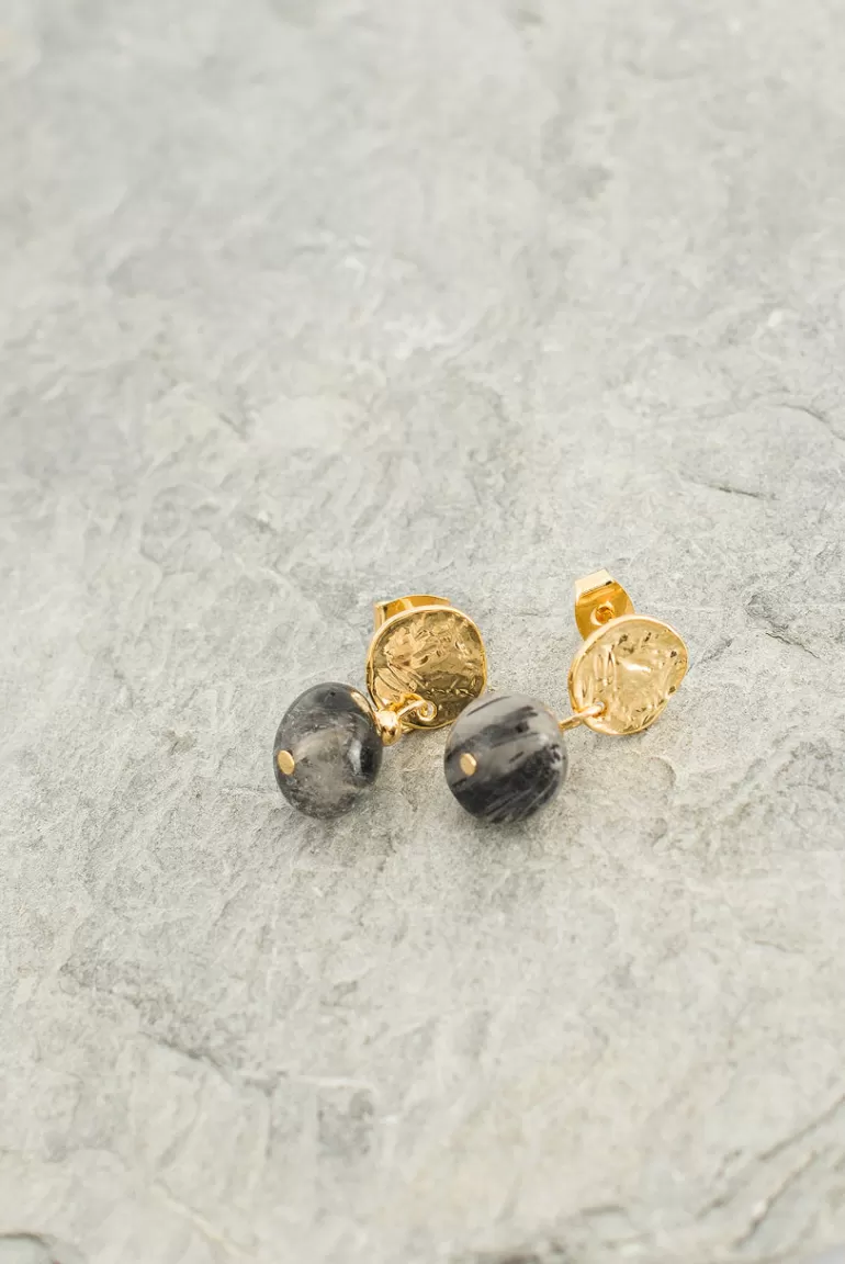 Women Olive Clothing Aria Stone Drop Earrings, Black Stone