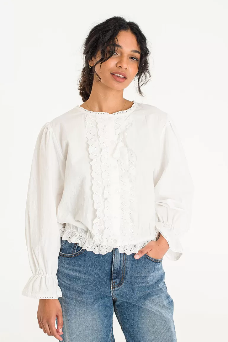 Women Olive Clothing Asa Lace Blouse, Ivory