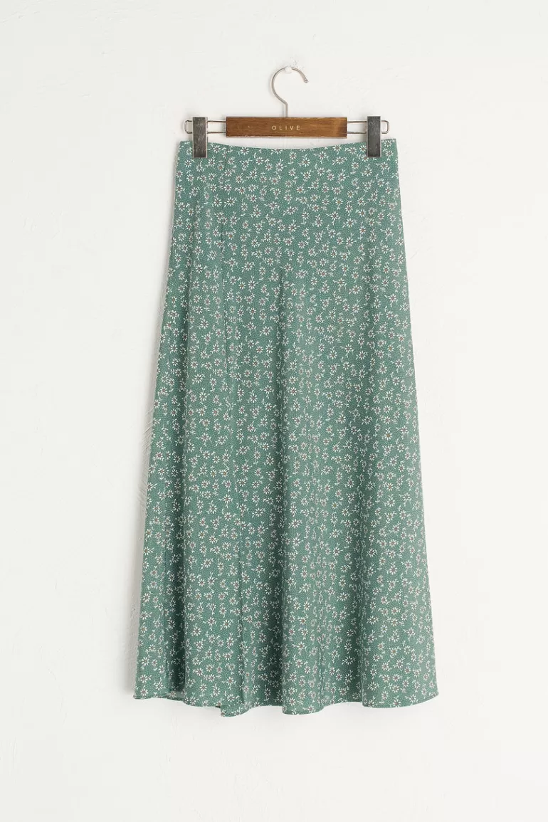 Women Olive Clothing Ayaka Sunflower Skirt, Green