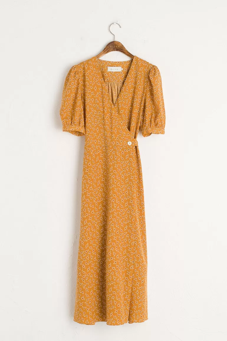 Women Olive Clothing Ayaka Sunflower Wrap Dress, Butterscotch