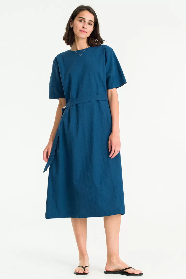 Women Olive Clothing Balloon Sleeve Dress, Cobalt Blue