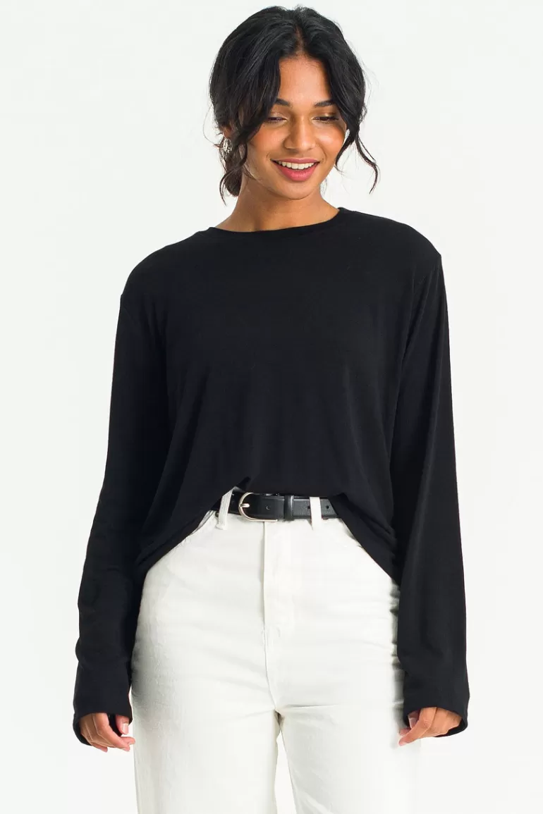 Women Olive Clothing Becca Long Sleeve Tee, Black