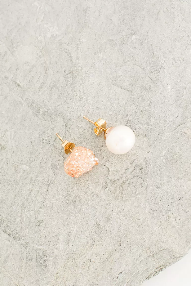 Women Olive Clothing Bella Pearl And Stone Studs, Pink Stone