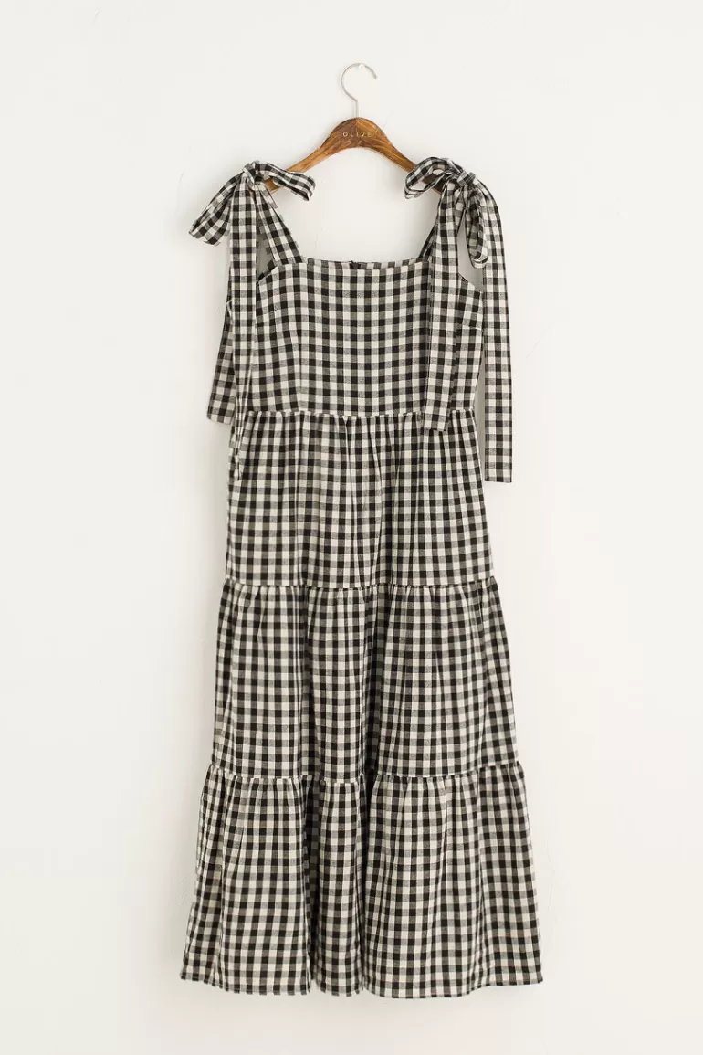 Women Olive Clothing Belle Gingham Ribbon Dress, Black