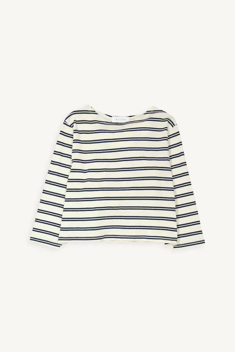 Women Olive Clothing Boat Neck Double Stripe Tee, Cream