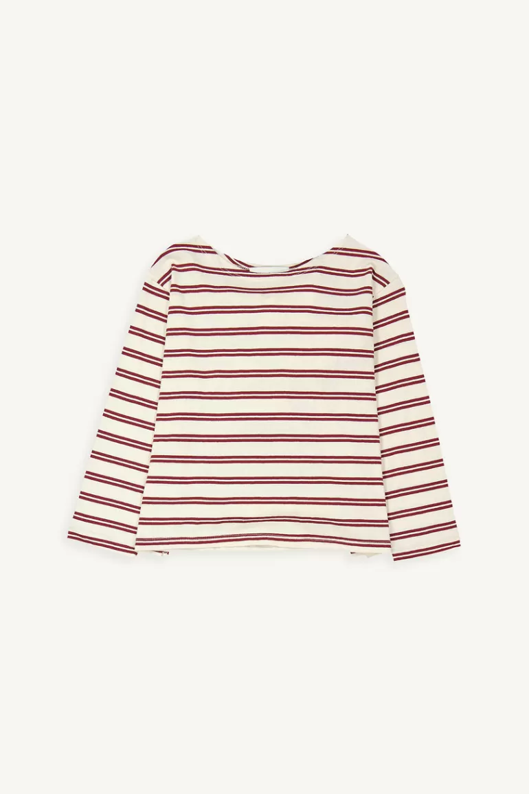 Women Olive Clothing Boat Neck Double Stripe Tee, Deep Red