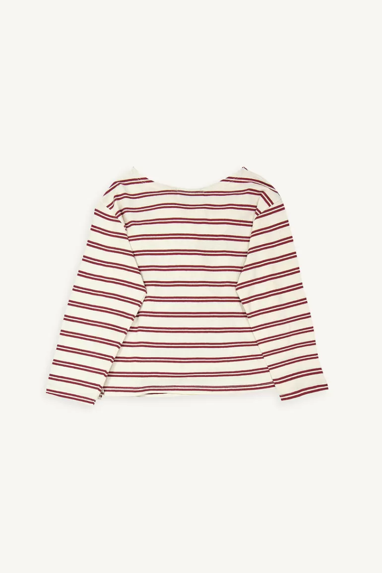 Women Olive Clothing Boat Neck Double Stripe Tee, Deep Red