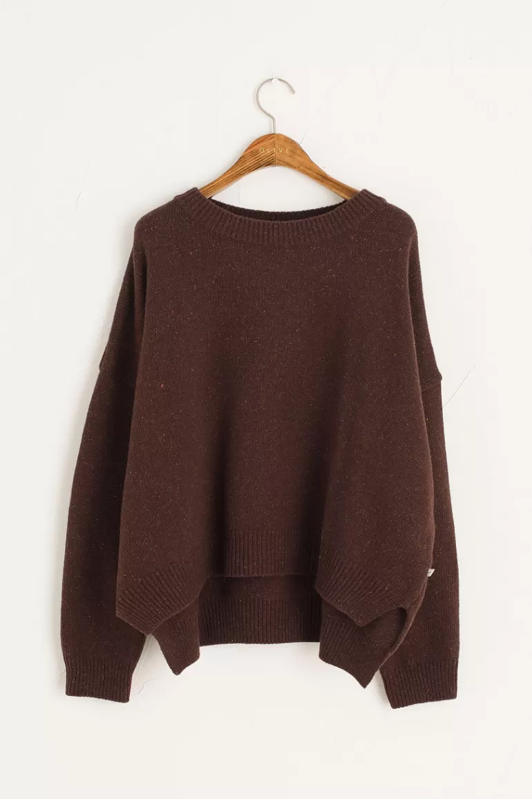 Women Olive Clothing Boucle Round Neck Jumper, Brown