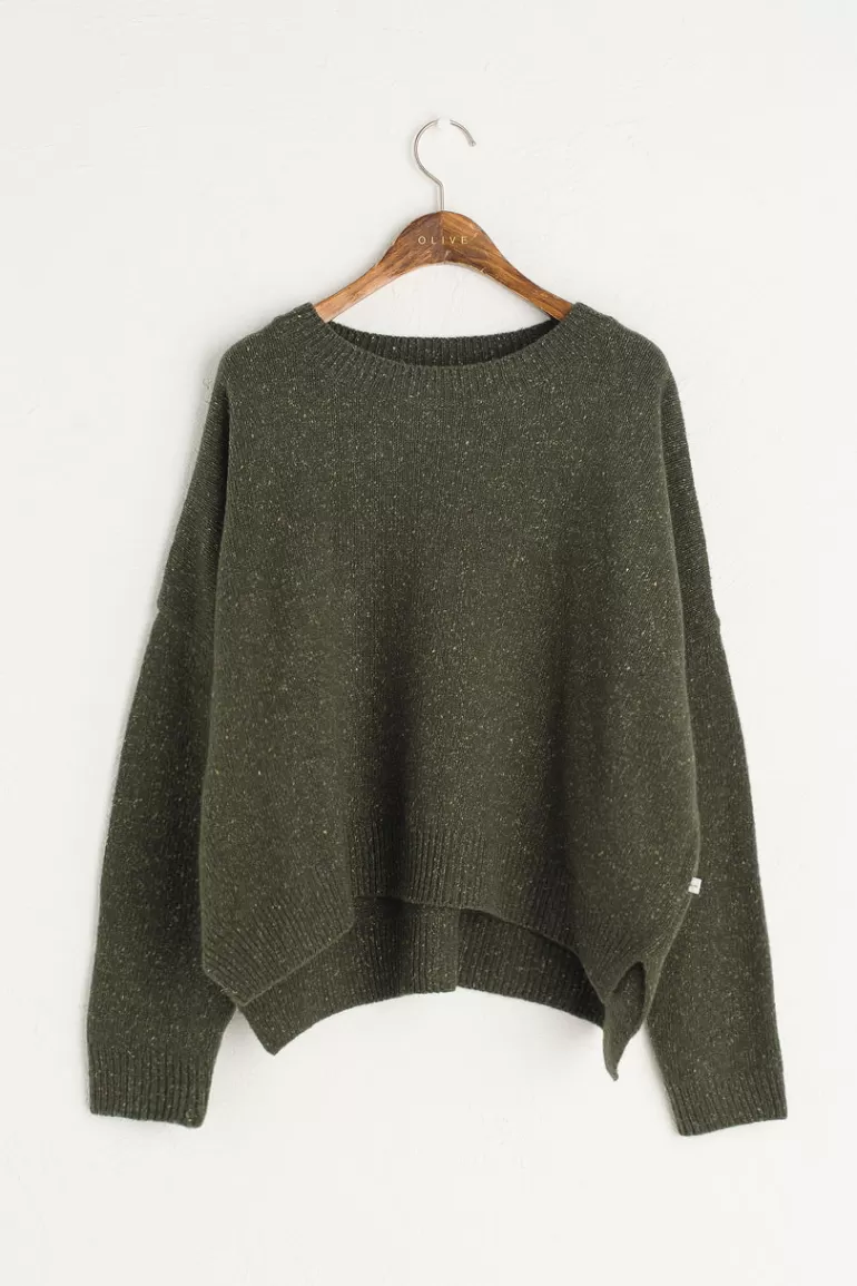 Women Olive Clothing Boucle Round Neck Jumper, Green