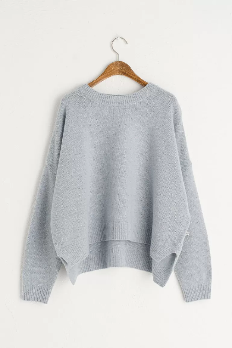 Women Olive Clothing Boucle Round Neck Jumper, Light Blue