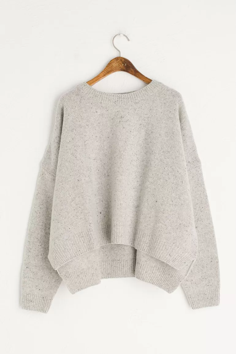 Women Olive Clothing Boucle Round Neck Jumper, Light Grey