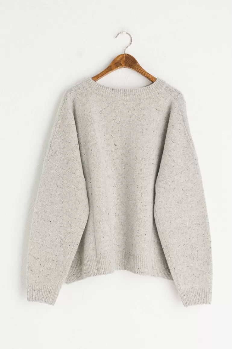 Women Olive Clothing Boucle Round Neck Jumper, Light Grey