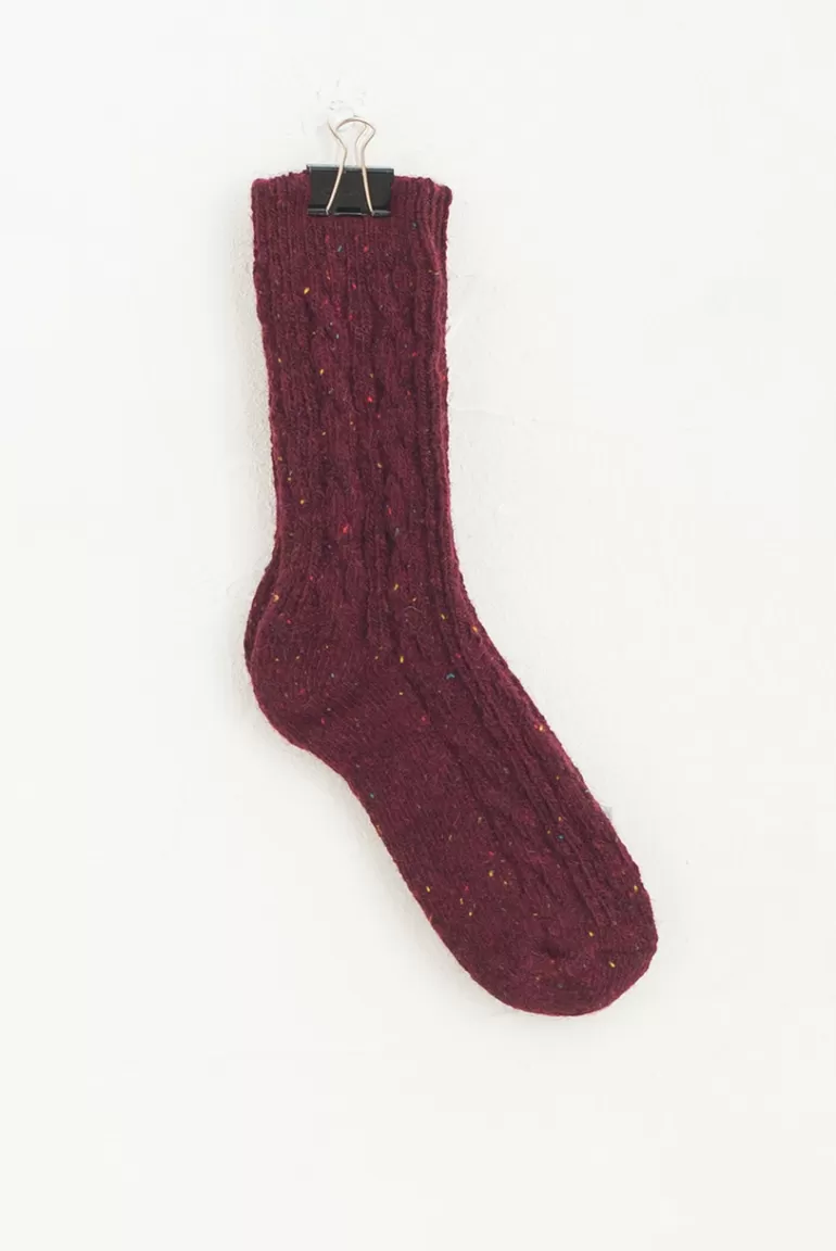 Women Olive Clothing Boucle Wool Mix Socks, Wine