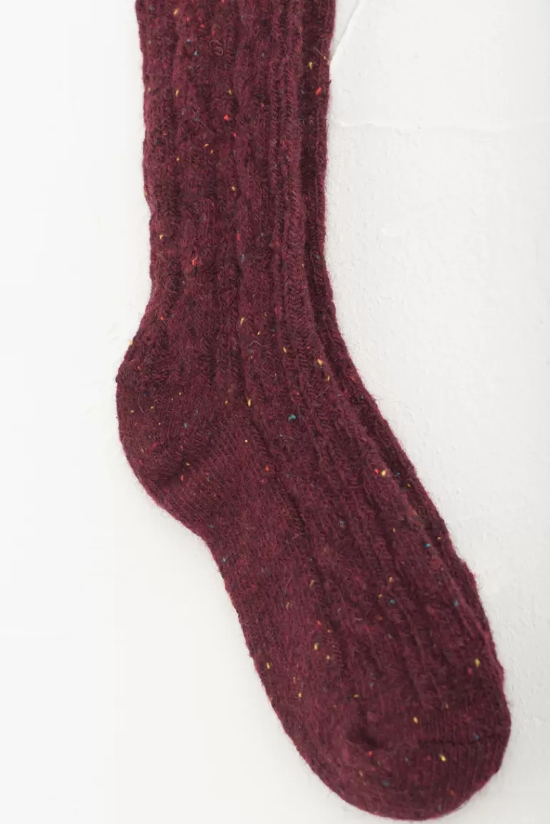 Women Olive Clothing Boucle Wool Mix Socks, Wine