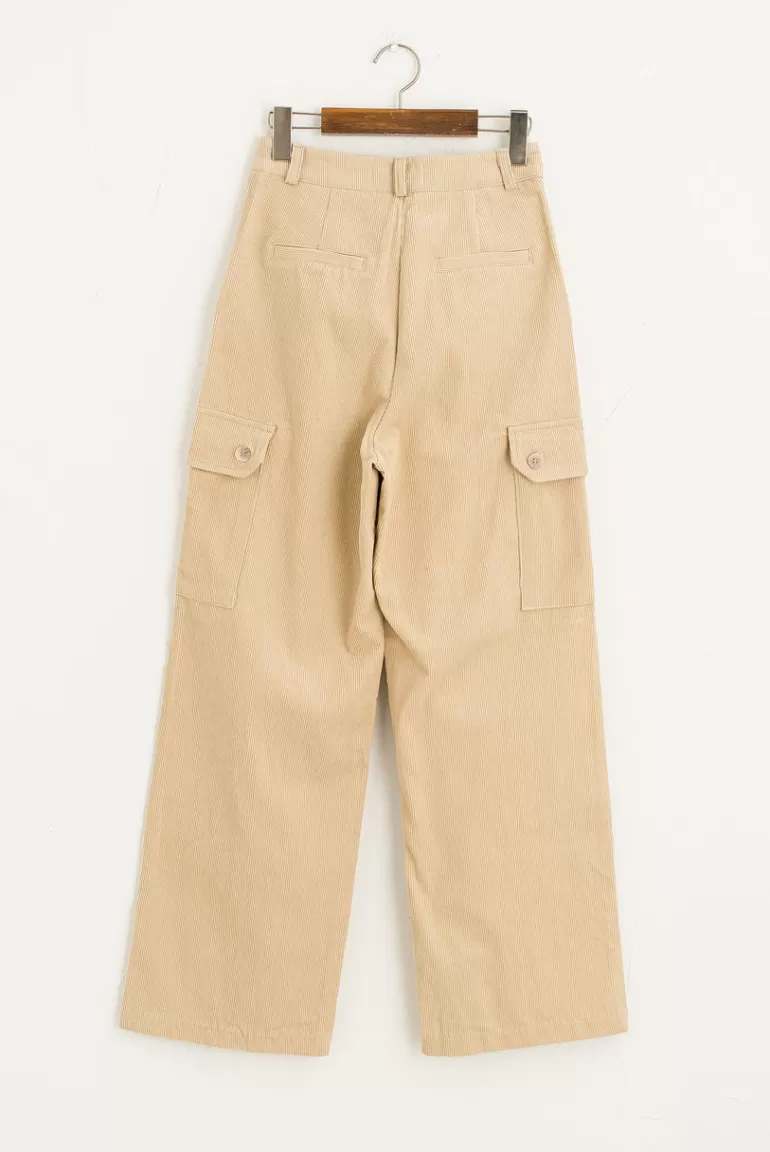 Women Olive Clothing Boxy Cargo Cord Pants, Beige