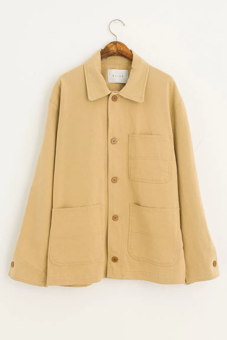 Women Olive Clothing Boxy Cotton Field Jacket, Beige