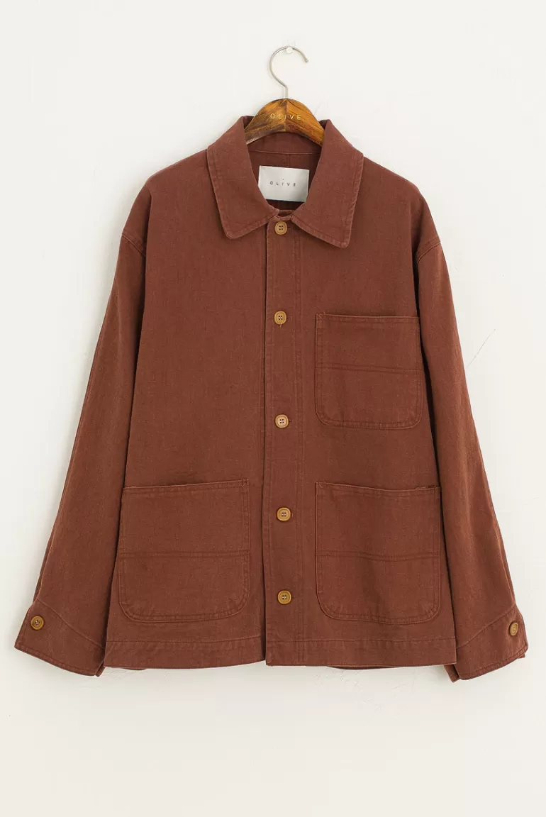 Women Olive Clothing Boxy Cotton Field Jacket, Cinnamon