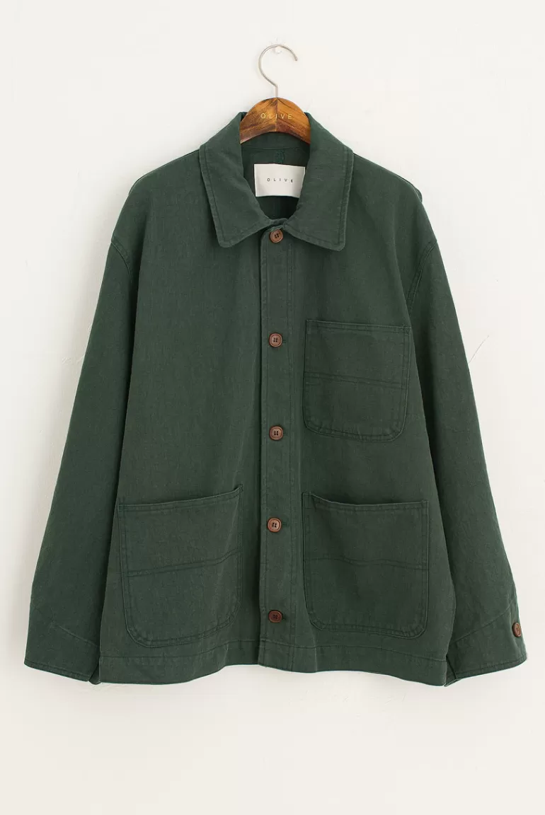 Women Olive Clothing Boxy Cotton Field Jacket, Teal