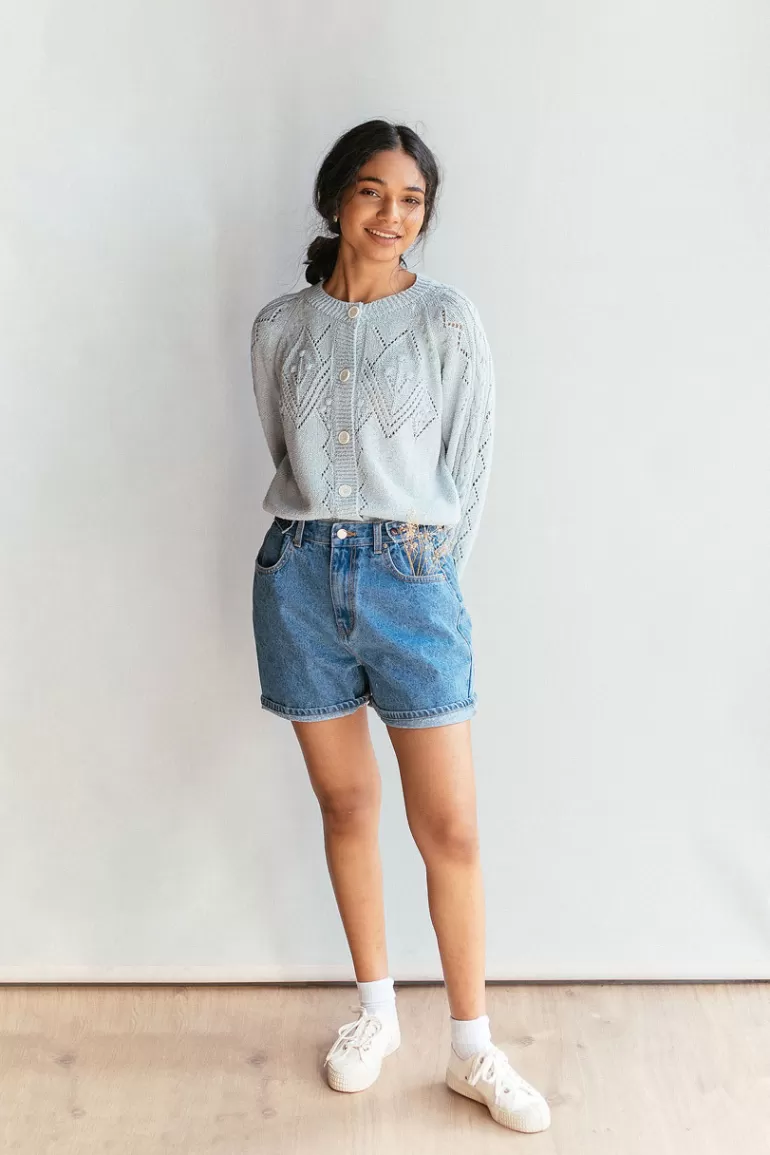 Women Olive Clothing Boxy Denim Shorts, Mid Blue