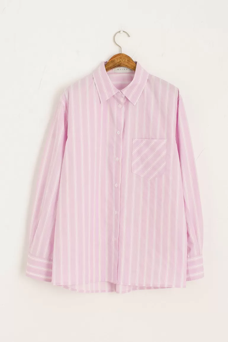 Women Olive Clothing Boxy Stripe Oxford Shirt, Pink