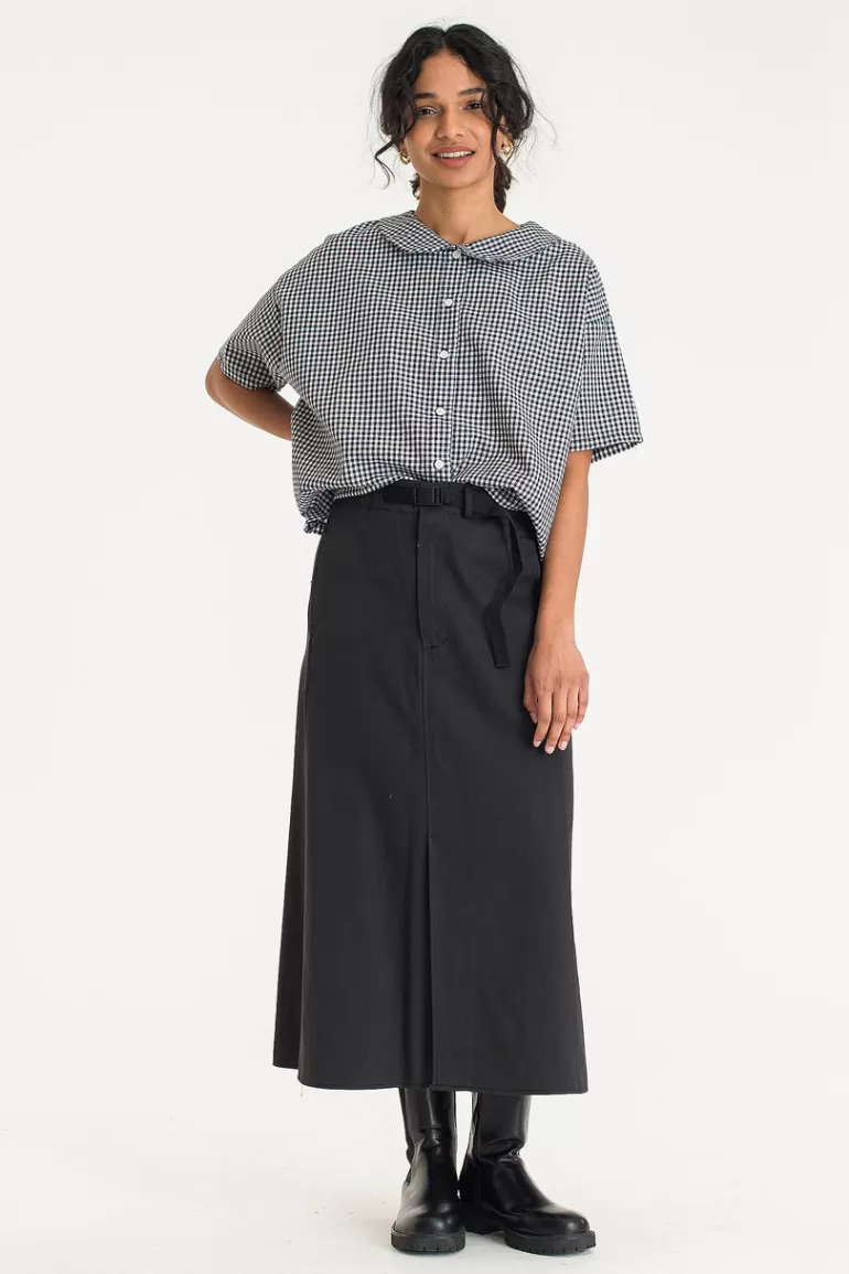 Women Olive Clothing Buckle Belt Workwear Skirt, Charcoal