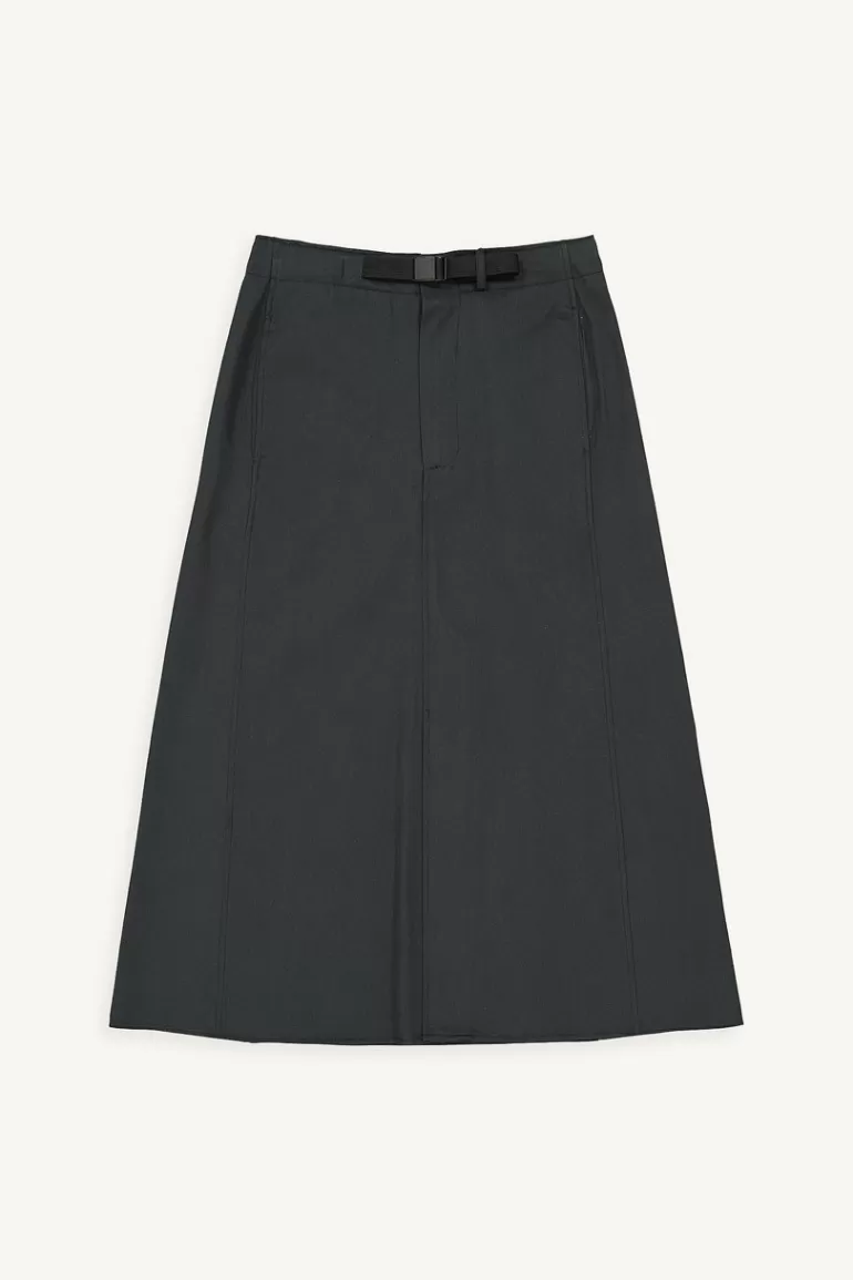 Women Olive Clothing Buckle Belt Workwear Skirt, Charcoal