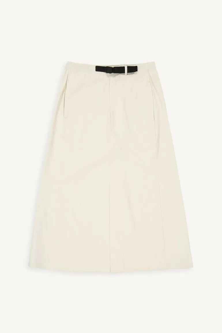 Women Olive Clothing Buckle Belt Workwear Skirt, Ivory