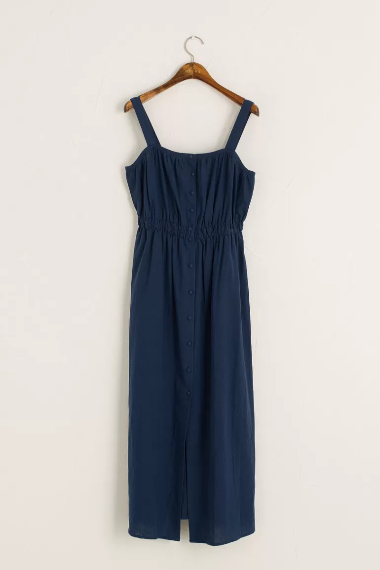 Women Olive Clothing Button Down Slip Dress, Navy