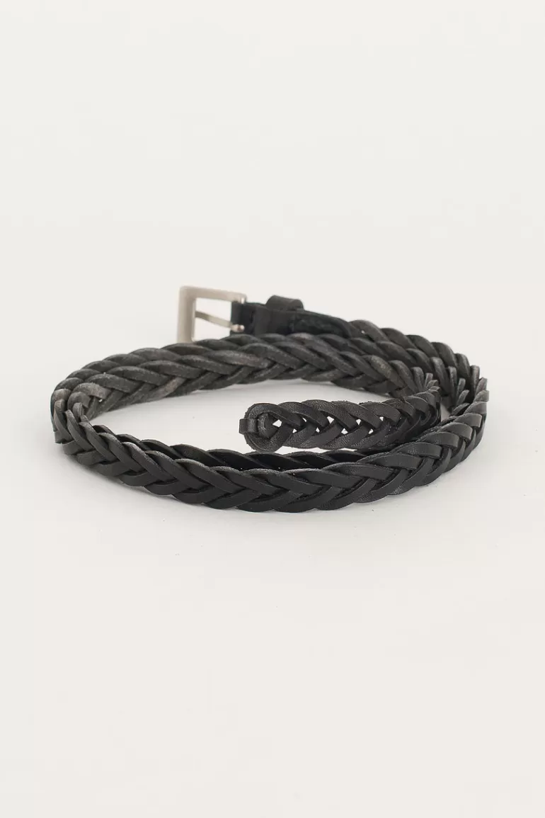 Women Olive Clothing Cable Skinny Belt, Black