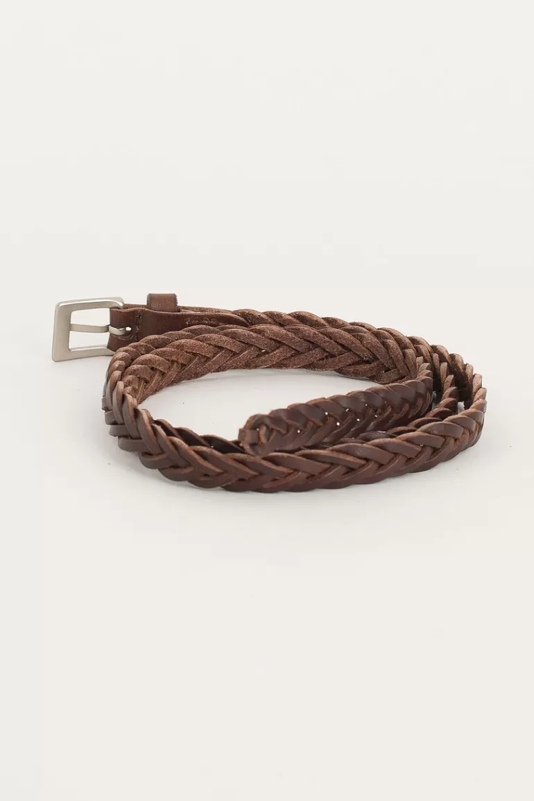 Women Olive Clothing Cable Skinny Belt, Brown