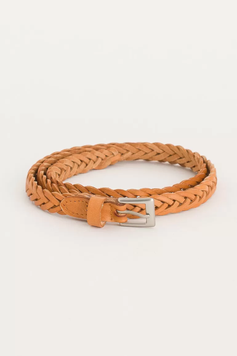 Women Olive Clothing Cable Skinny Belt, Tan