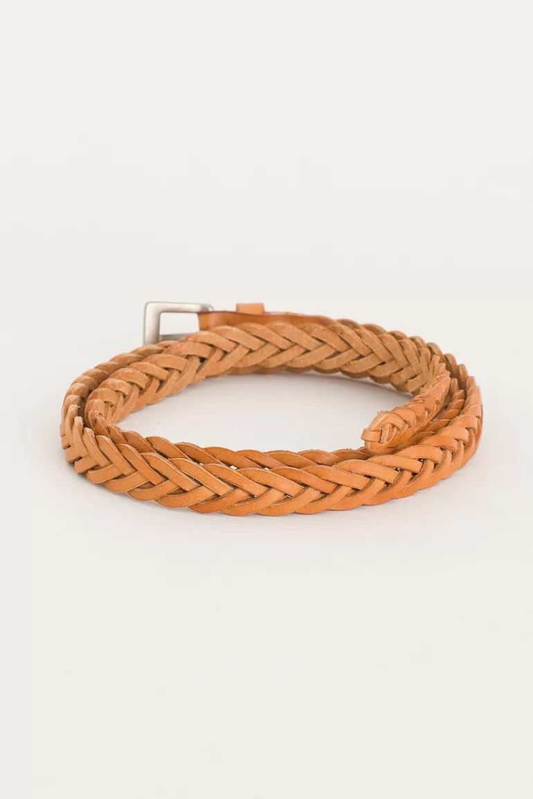 Women Olive Clothing Cable Skinny Belt, Tan