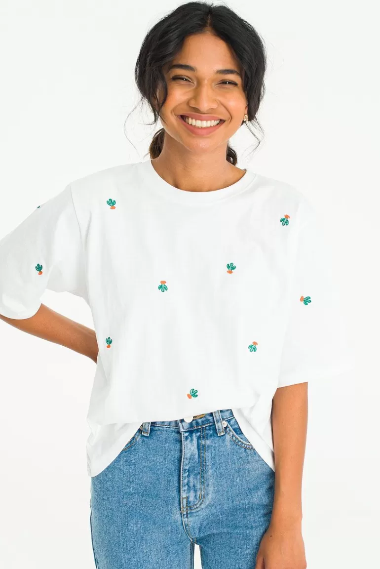 Women Olive Clothing Cactus Stitch Tee, Ivory