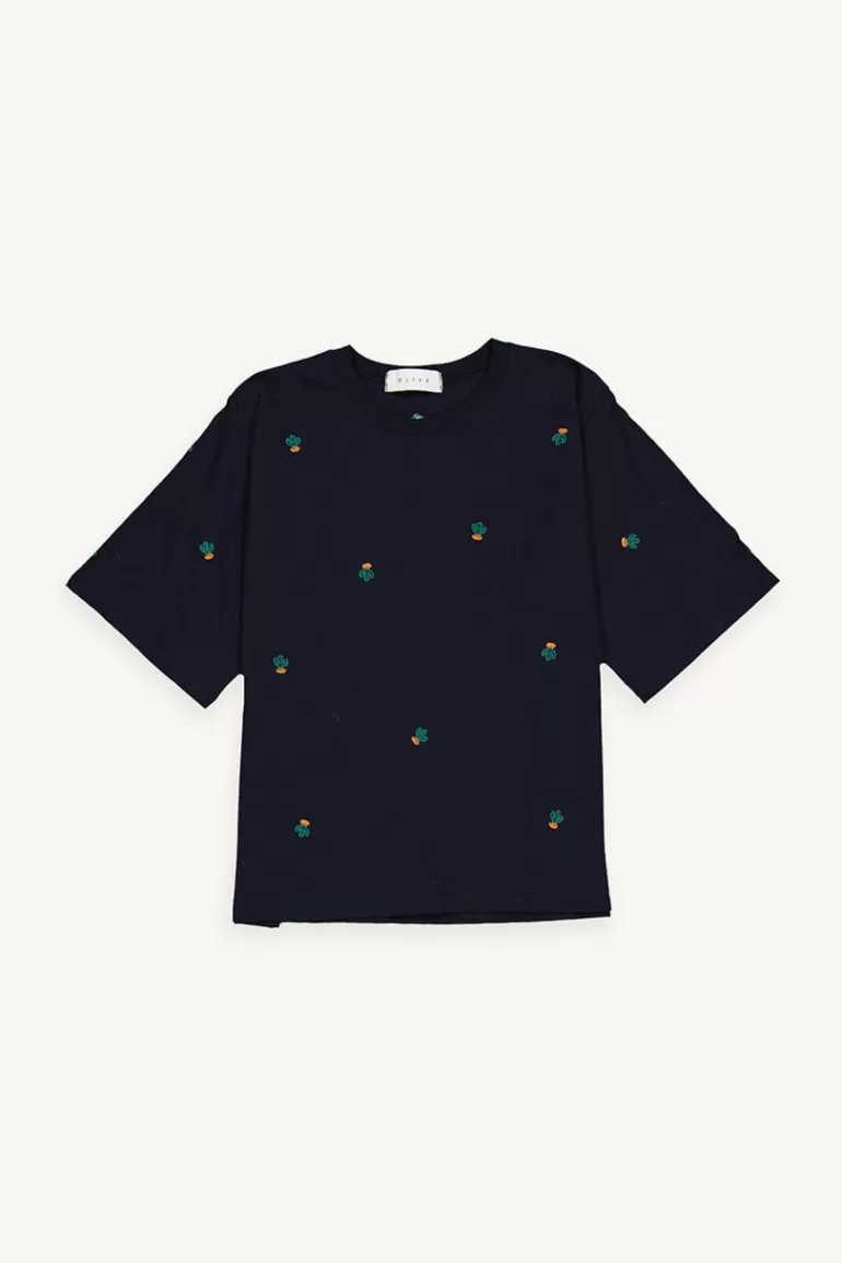 Women Olive Clothing Cactus Stitch Tee, Navy