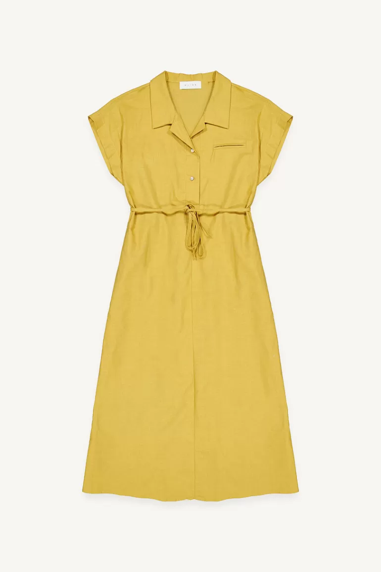 Women Olive Clothing Cap Sleeve Shirt Dress, Mustard