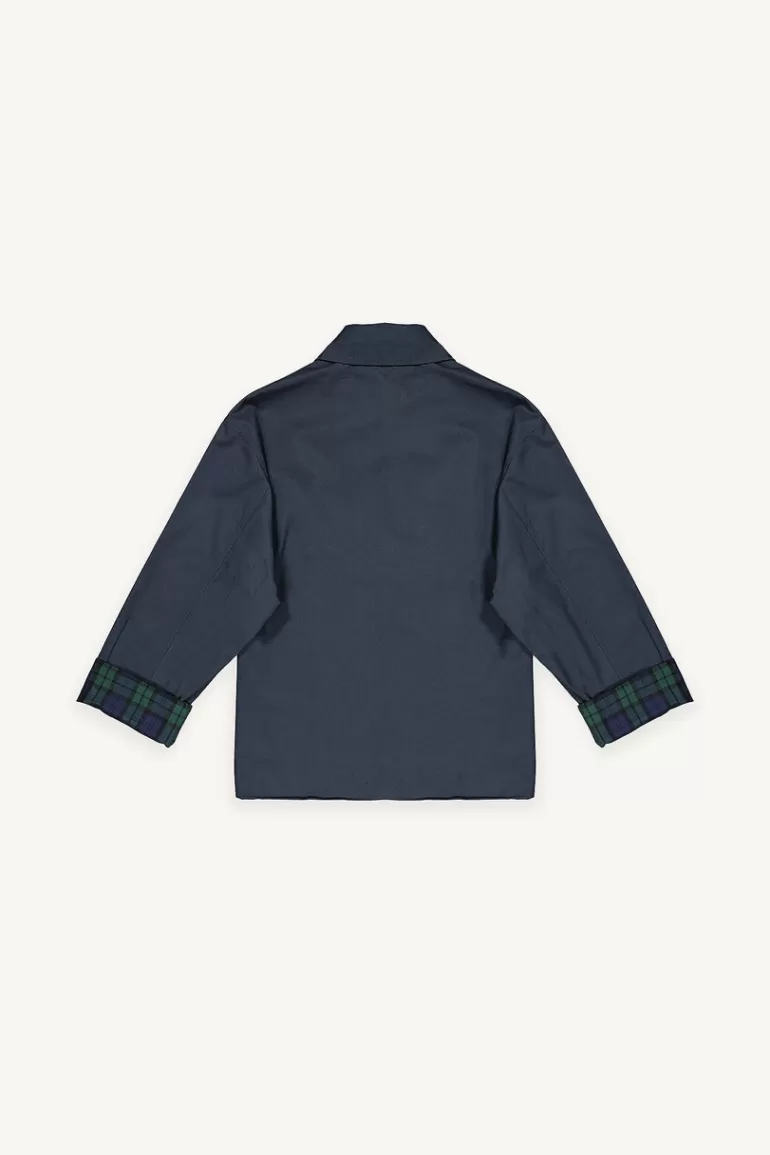 Women Olive Clothing Check Sleeve Field Jacket, Navy