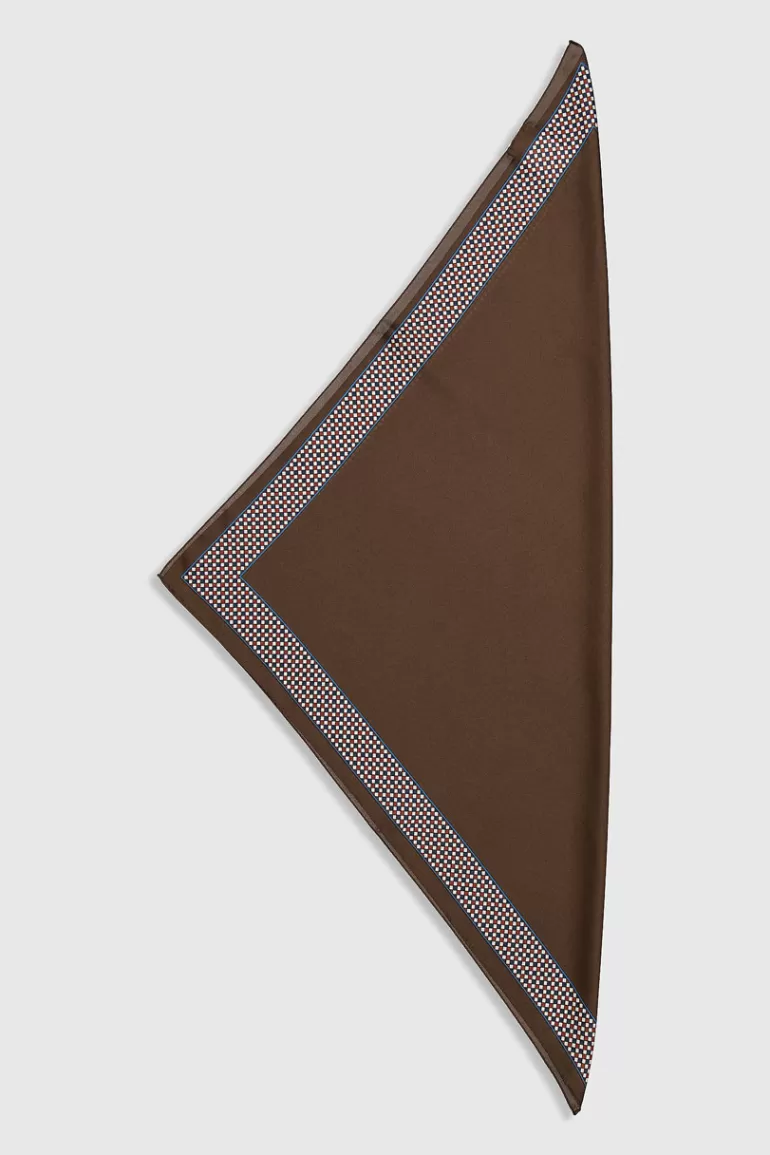 Women Olive Clothing Chess Pattern Border Scarf, Brown