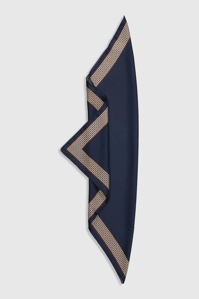 Women Olive Clothing Chess Pattern Border Scarf, Navy