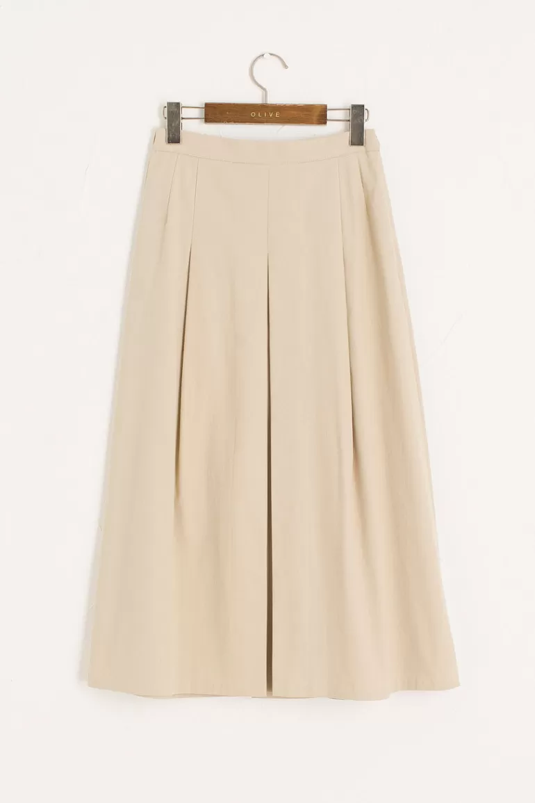 Women Olive Clothing Comma Pleated Mid Skirt, Beige