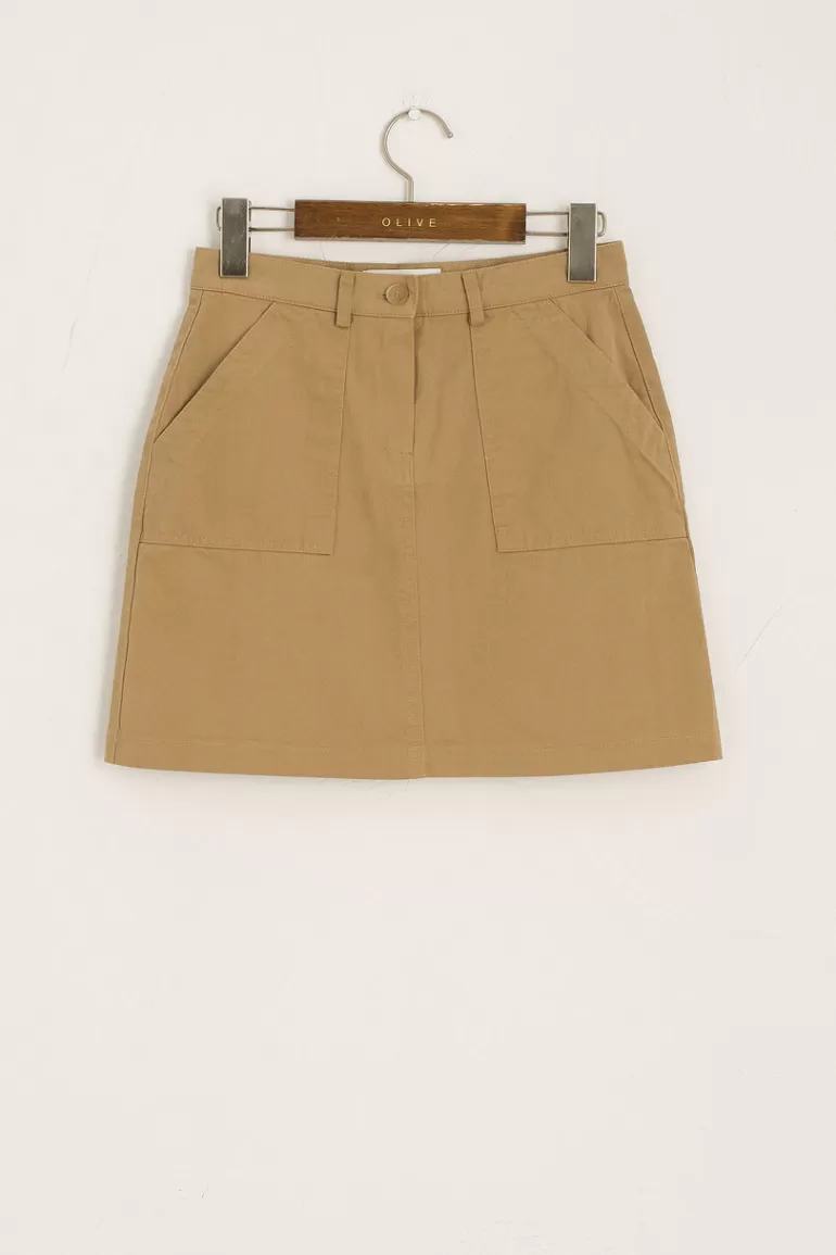 Women Olive Clothing Cotton Cargo Mini Skirt, Beige