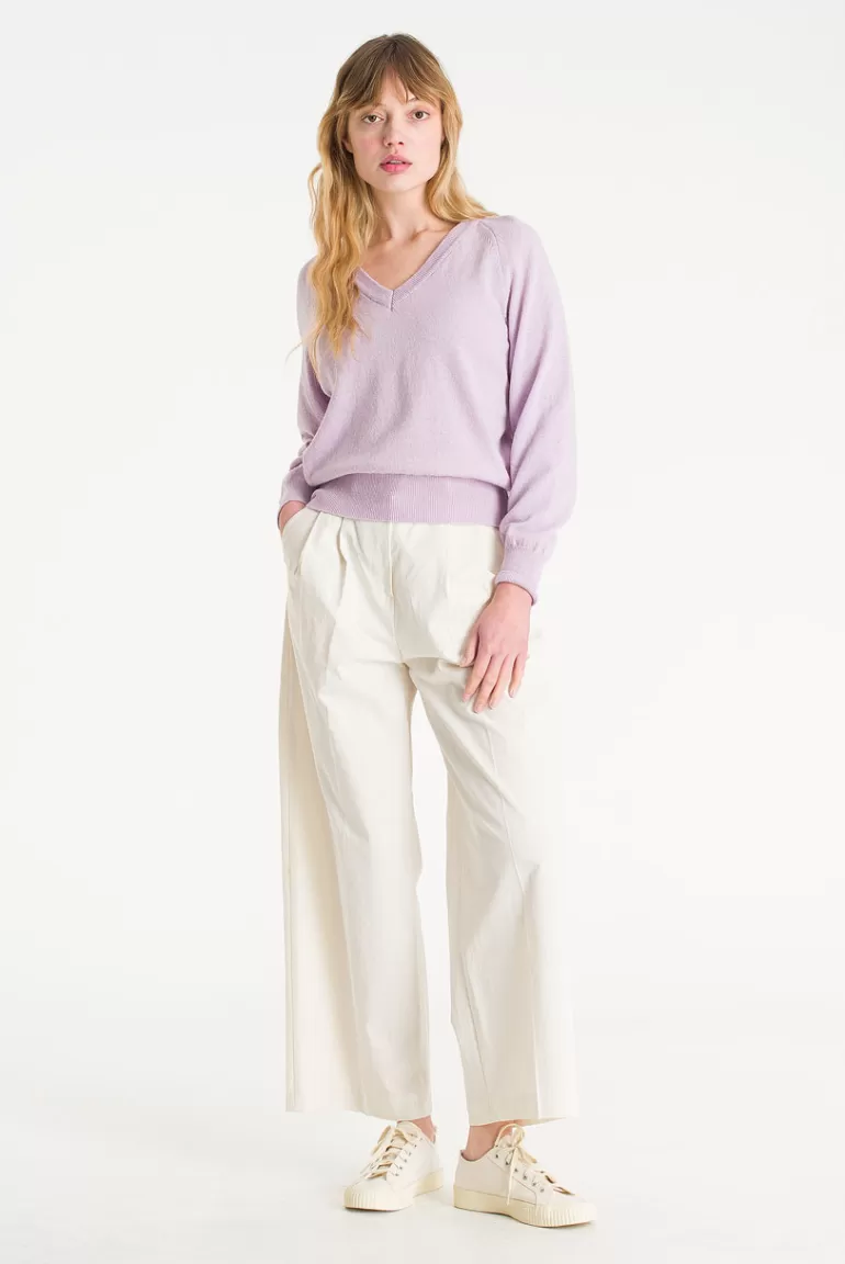 Women Olive Clothing Cotton Pleated Wide Pants, Ivory