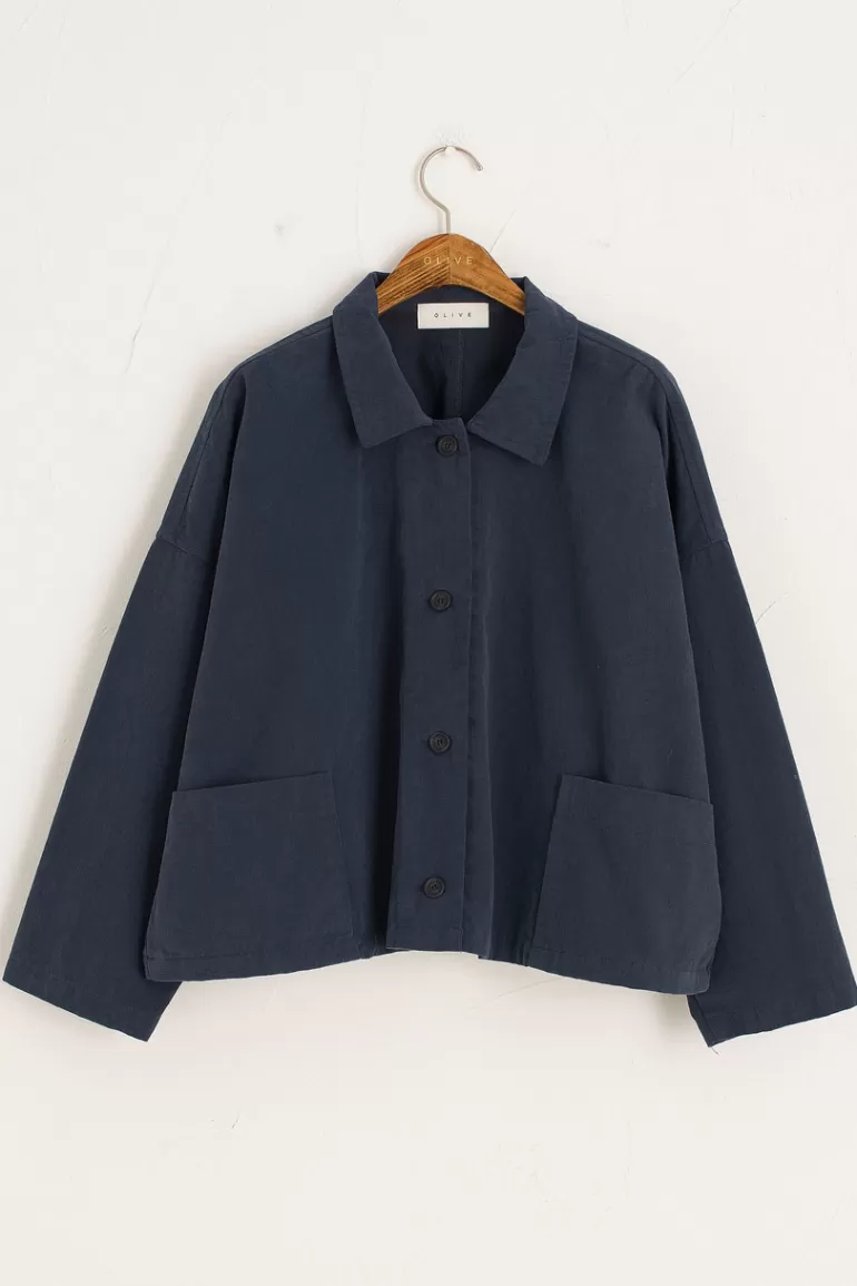 Women Olive Clothing Cotton Workwear Jacket, Navy