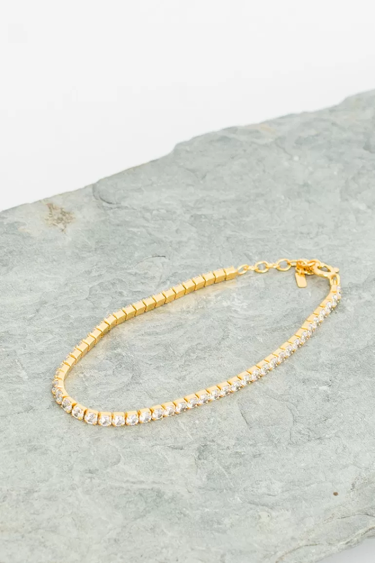 Women Olive Clothing Crystal Line Bracelet, 14K Gold Plated